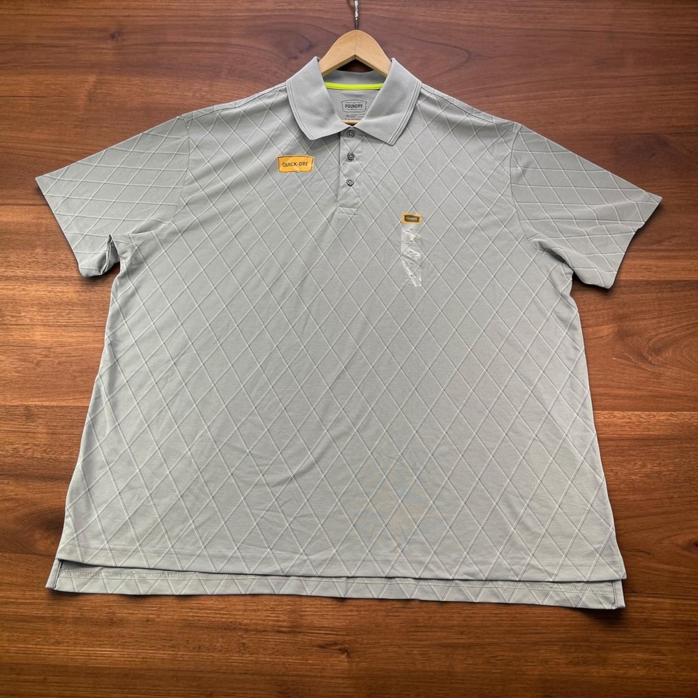 NEW The Foundry Supply Co Mens 3XL Gray Argyle Quick-Dri Pima Cotton Polo Shirt